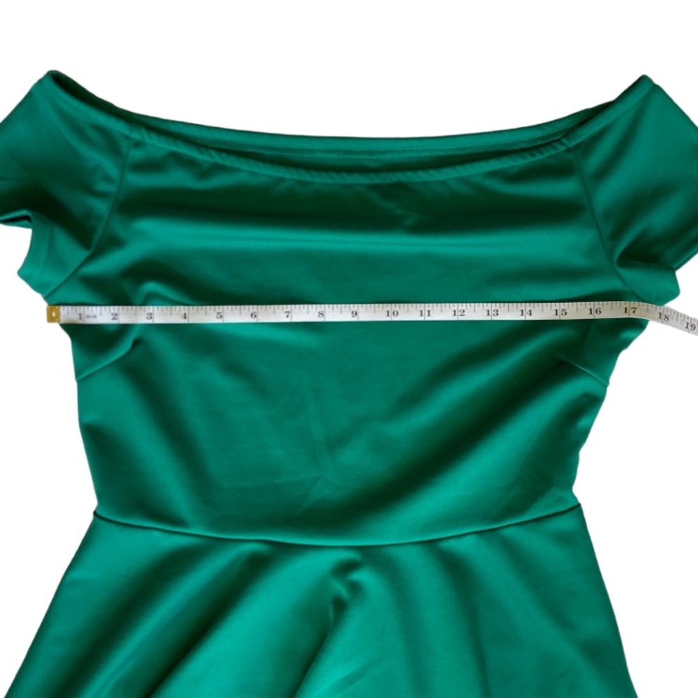 Green, off shoulder, high low dress. M - Picture 5 of 5